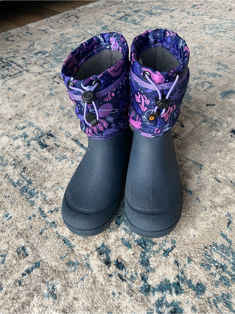 Kids Waterproof Navy and Purple Winter Boots